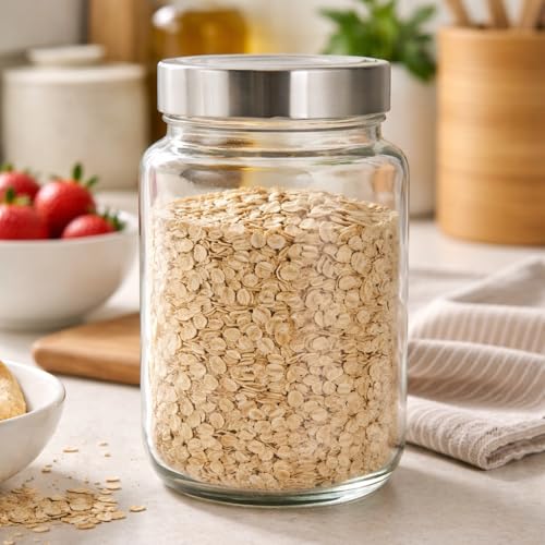 Image of Glassbunny Steel lid GLASS JAR 2000ML Round Jars for kitchen Transparent Containers for Kitchen Pantry, Flour, Cereal, Masala, Dry Fruits, Pickles See Through Cap 2KG Pack of 2