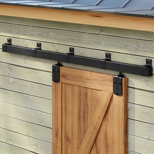 SmartStandard 8FT Exterior Sliding Barn Door Hardware Kit Box Rail Barn Door Track Kit for Outdoor Use 450lb Capacity Heavy Duty Wall Mount Kit Fix Single 48 Door