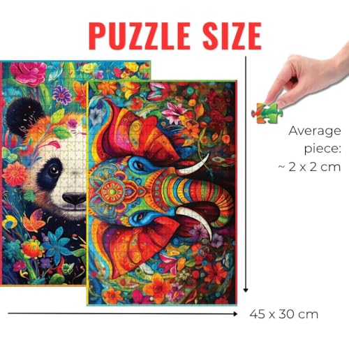Image of 500 Piece Puzzles Combo: The Wise Elephant + Bambootiful Panda for Kids & Adults | Mind, Peace Relaxing, Screen-Free Play Brain Game - Family & Nature Lovers
