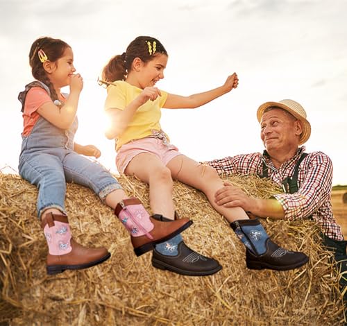 DADAWEN Toddler Girls Cowgirl Boots Mid Calf Square Toe Kids Cowboy Boot Glitter Butterfly Embroidered Side Zipper Western Boots Riding Shoes2