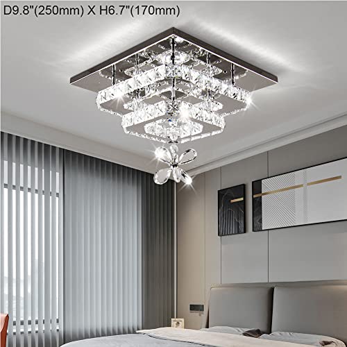 Zswanbei Modern Led Ceiling Light 2 Layers Square Chandelier Stainless Steel Flush Mount Crystal Lighting Fixtures For Bedroom Kitchen Hallway Staircase Closet (Cool White) #TOP3