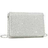 YIKOEE Rhinestone Clutch Purses for Women Glitter Evening Bag with Chain Strap (Silver)