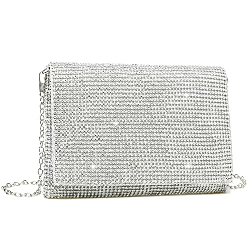 Yikoee Rhinestone Clutch Purses For Women Glitter Evening Bag With Chain Strap (Silver) #TOP2