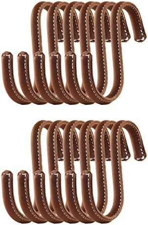 Brute Strength - S Shaped Hooks Wrapped in Full Grain Leather - 12 pcs - Cognac - Stainless Steel Metal Hangers Hanging Hooks for Kitchen - Leather Hooks - Leather s Hooks