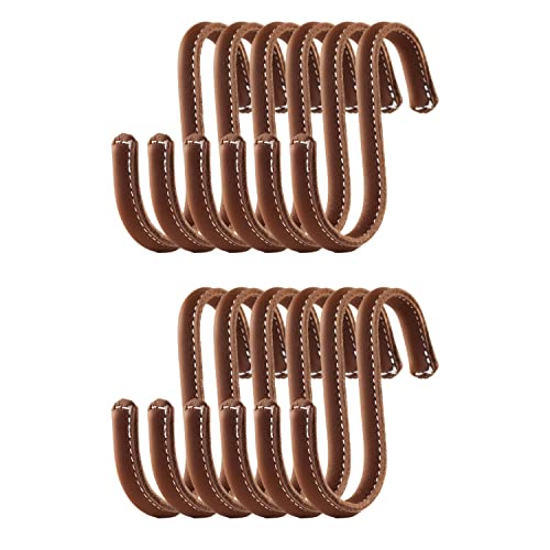 Brute Strength - S Shaped Hooks Wrapped In Full Grain Leather - 12 Pcs - Cognac - Stainless Steel Metal Hangers Hanging Hooks For Kitchen - Leather Hooks - Leather S Hooks #TOP1