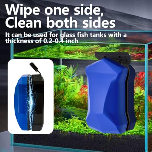 Magnetic Fish Tank Glass Cleaner, Dual-Blades Algae Scraper Glass Cleaner Scrubber with 2 Detachable Scrapers, Double Side Floating Magnetic Brush for 0.2-0.4 Inch Thick Glass Aquariums Tank, Size S — view 2