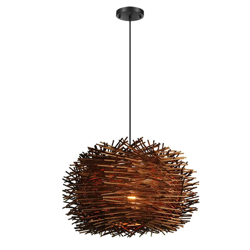LYMSXAZOU 23.6”Large Woven Pendant Light, Hanging Rattan Chandelier Bird's Nest Brown Lantern Lamp Shade Dining Room Farmhouse Bamboo Wicker Light Ceiling Lighting Fixture E26/27Base