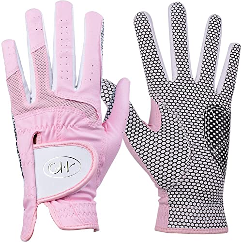 Gh Women's Leather Golf Gloves One Pair - Plain Both Hands (Pink, 20 (M)) #TOP1
