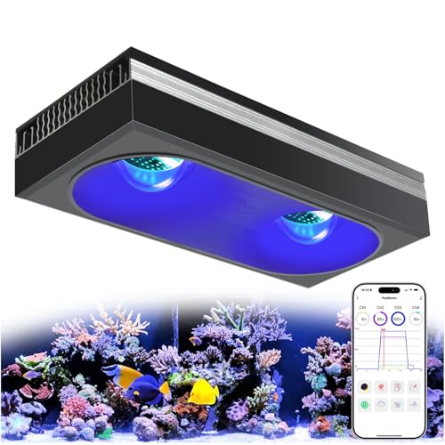 Image of PopBloom RL180 LED Reef Light, Professional High-Efficiency WiFi Reef Aquarium Lighting, Energy-Saving Full Spectrum Coral Lamp for Saltwater Marine Aquarium (RL180 PUR Over 200W, Hanging)