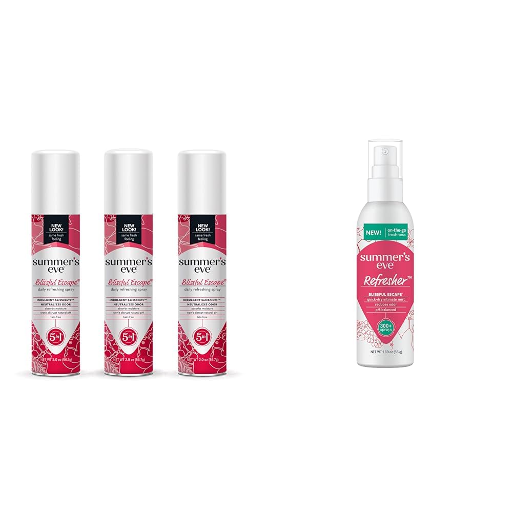Summer's Eve Blissful Escape Feminine Sprays, Daily Refreshing Spray 3 Pack, 2 oz & Refresher Mist, 1.89 oz