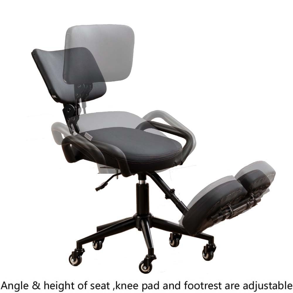 Silla de escritorio de rodillas para oficina con soporte de espalda, altura y ángulo ajustables, postura vertical sentada, cojines gruesos y cómodos, color negro, YDM-1458-2CF