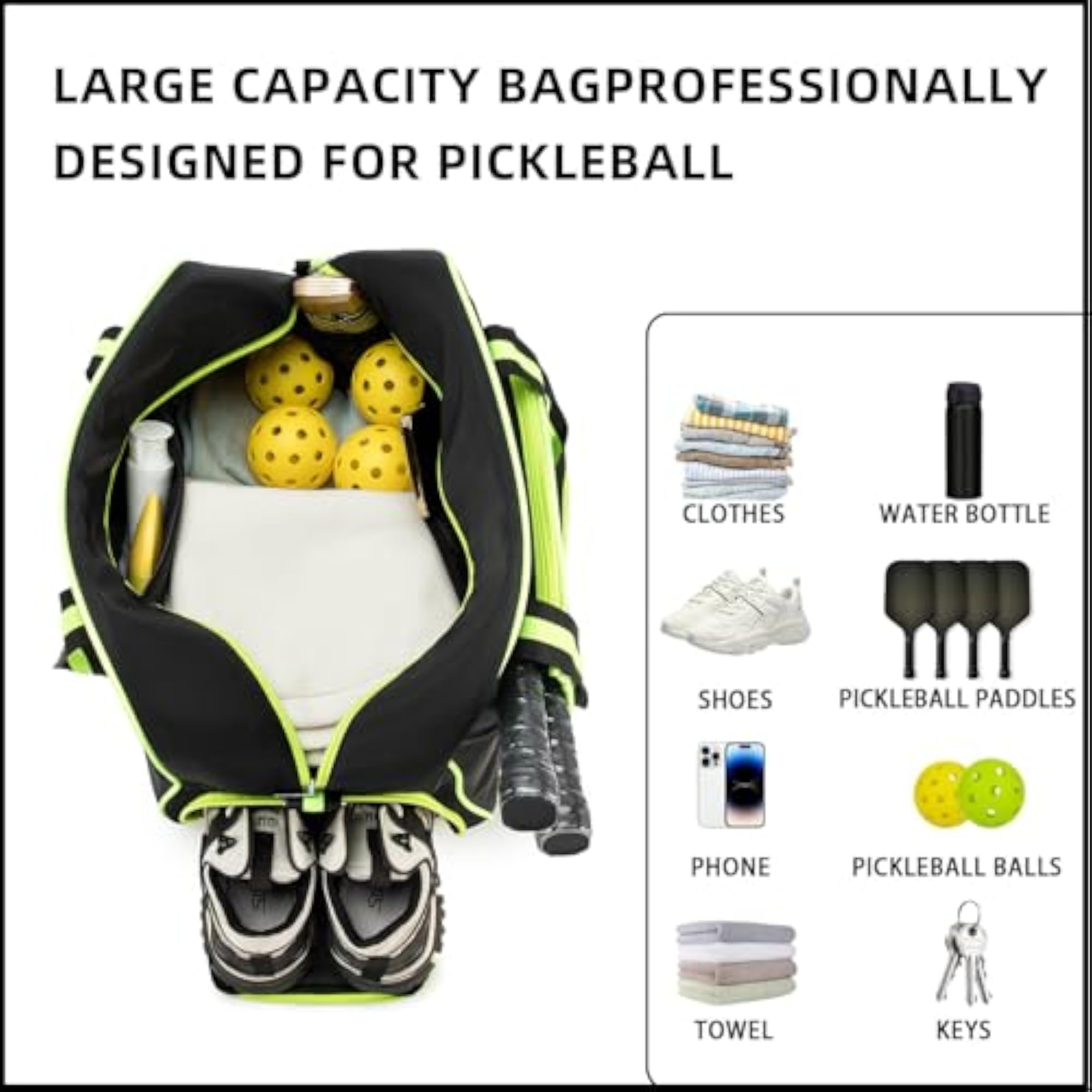 Pickleball Tote Bag for Women, Large Capacity