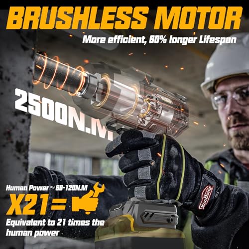 Image of Cordless Impact Wrench 3 /4 inch Compatible with Dewalt 20V Battery, 1850Ft-lbs(2500N.m) High Torque Impact Gun Heavy Duty, Brushless Electric Power Impact Driver with 4 Speed Modes & LED Work Light
