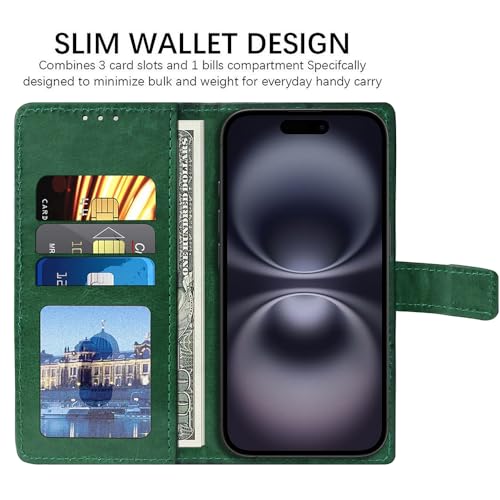 Image of Amazon Brand-Solimo Flip Leather Mobile Cover (Soft & Flexible Back case) for Apple iPhone 16 (Green)