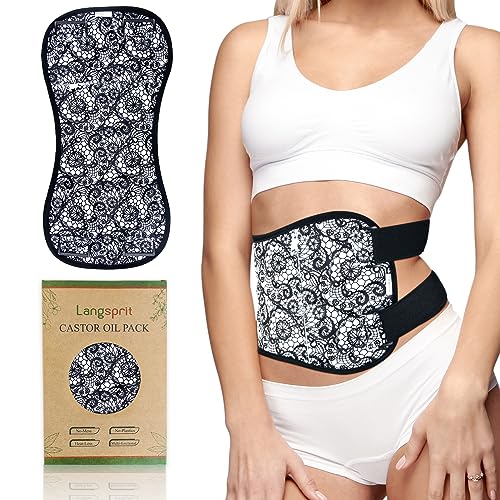 Langsprit Castor Oil Pack Castor Oil Pack Wrap, Castor Oil Packs for Liver Detox, Inflammation, Reusable Castor Oil Pack Compress Castor Oil Packs kit Black Lace L