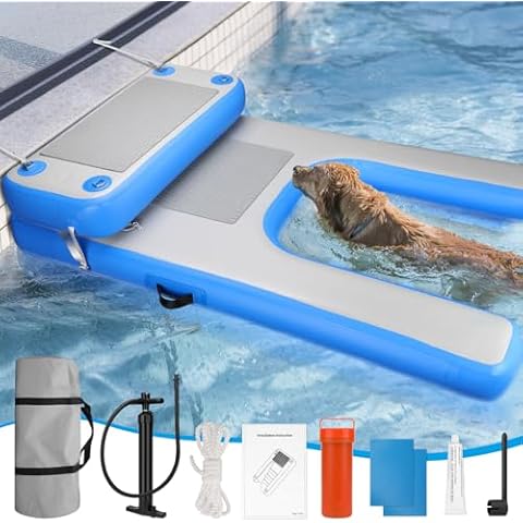 Rundik Inflatable Dog Pool Float, Boat Ramp for Dogs Platform Durable Puncture-Resistant Surface Ensures Safe and Easy Access to Water for Dogs, Floating Ramp Ladder for Pools, Lakes, and Beaches Cover