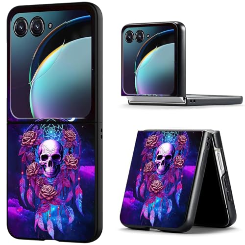 BREIDMKFM for Motorola Razr Plus 2025 Case,for Moto Razr Plus 2025 Case Cute Slim Thin Hard PC Anti-Scratch Shockproof Support Wireless Charging Protective Cover,Dream Catcher Skull