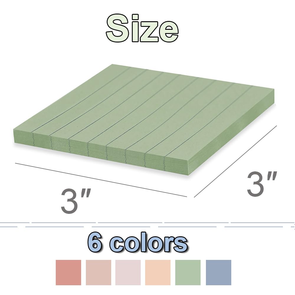 Lot de 72 blocs-notes adhésifs lignés 7,6 x 7,6 cm Couleurs vintage