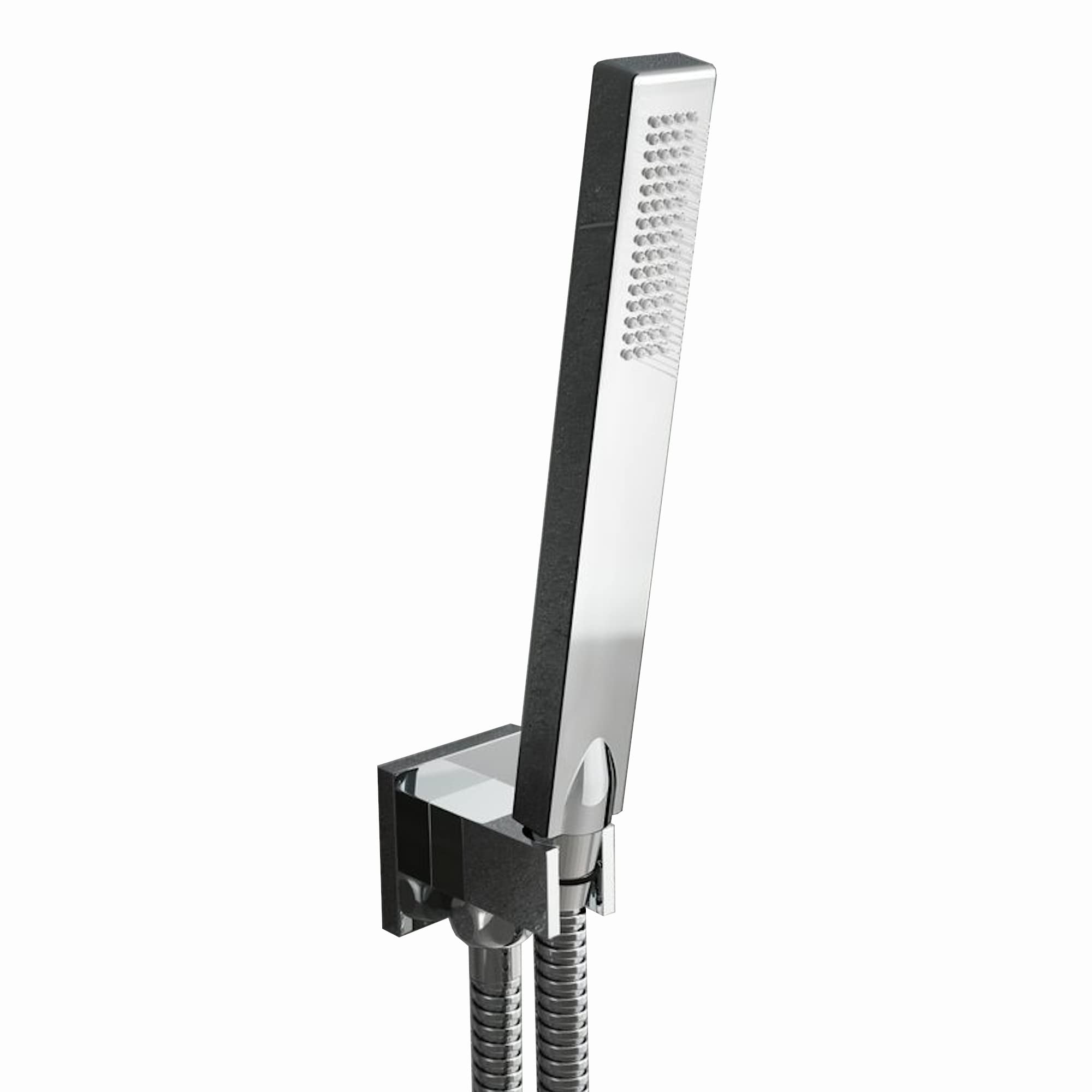 Enki Chrome Eo013, Premium Square Pencil Hand Shower With Silicone Jets Kit Incl. Hose And Wall Bracket With Outlet,