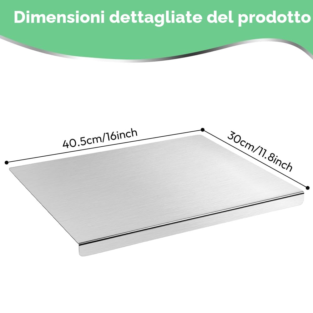 Tagliere in acciaio inox, 30 x 40 cm, tagliere da cucina, in acciaio inox e titanio, tagliere pesante per carne, cucina, pane, verdure e frutta