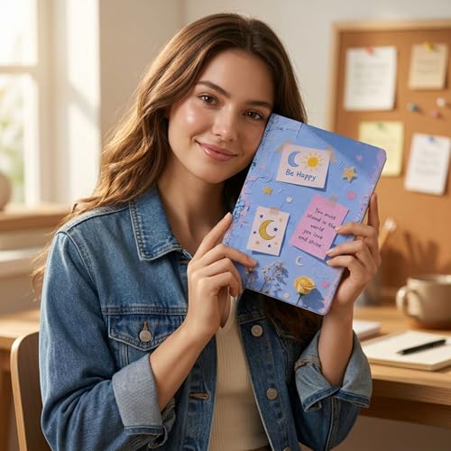 Image of Motivational Floral A5 Notebook Diary for Women & Students | Softbound Laminated Cover | Monthly Planner + Daily Planner | 21 x 15 cm Ruled Journal | Inspirational Quote Cover (Sky Blue Be Happy)