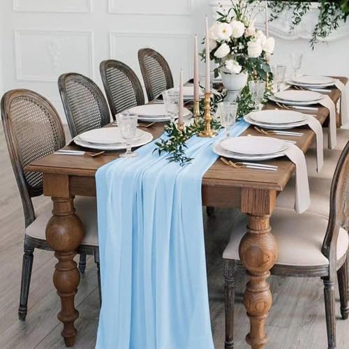 Table Runner-72*304cm (28*120inch) Chiffon Gauze Table Runner Extra Long - Image 2