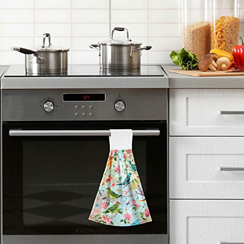 Vintage Birds Summer Hanging Kitchen Towel 2 Pack Retro Spring Floral Hummingbird Soft Coral Velvet Hand Towels With Loop For Bathroom Washcloth Absorbent Tie Towel #TOP5