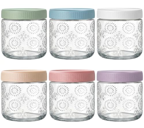 GYOSUGANG 6 pack 16 oz Overnight Oats Containers with Lids, Glass Food Storage Container, Airtight Salad Jars, Mason Jars for Overnight Oats, Yogurt, Oatmeal, Salad, Coffee, Spices