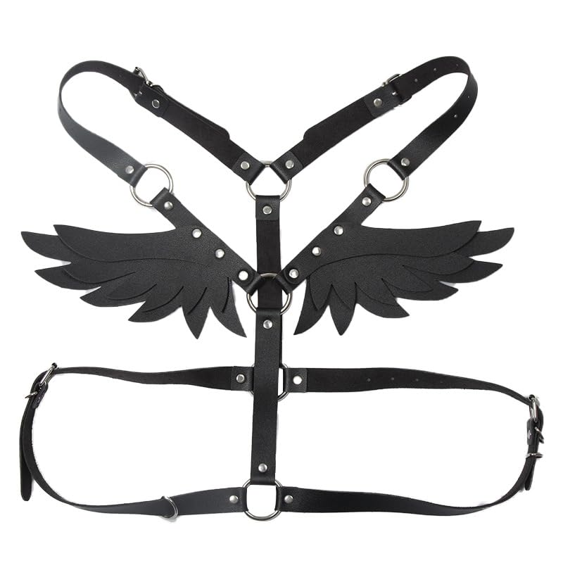 RicjurzztyLeather O Ring Waist Belt Body Caged Harness with Back Angel Wings for Women Girl