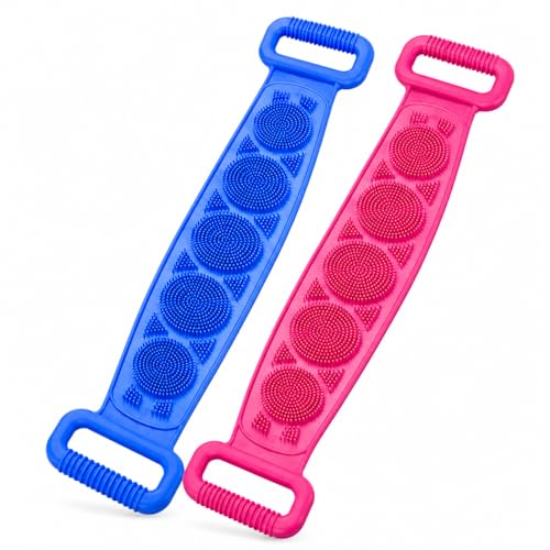 Image of HINOX Silicone Body Back Scrubber Belt for Bath | Soft Exfoliating Silicone Bath Belt for Back Cleaning & Shower Use | Waterproof Reusable Body Scrubber Strap | Flexible Bath Scrubber | Multicolor (2 Piece)