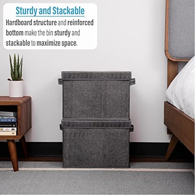 VENO 2 Pack Large Collapsible Storage Bin with Lid, Decorative Box, Cube, Organizer, Container for Home Office Shelf Closet Clothes Sundries, Reusable and Sustainable (Black - Set of 2)