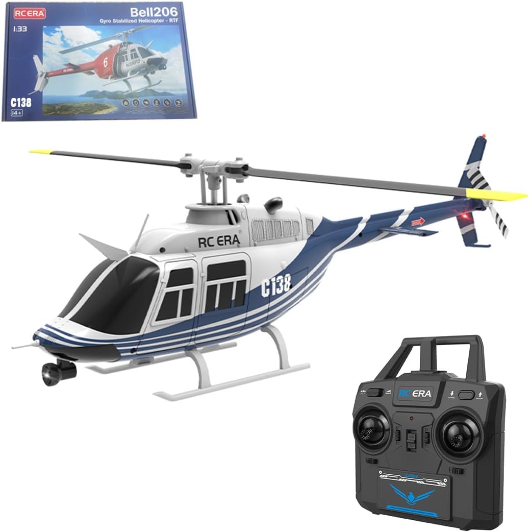 FunXylophy RC Helicopter for Adults, C138 2.4G 6CH Single-Rotor Without Ailerons Military Remote Control Helicopter Outdoor, Aircraft for Beginners (RTF Version)