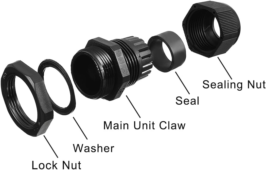 10 Pcs PG21 Waterproof IP68 Nylon Cable Gland Joint Adjustable Locknut for 13mm-18mm Dia Cable Wire