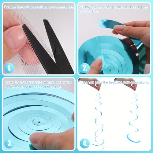 Image of Party Swirl Decorations Hot Pink Shinny Foil Hanging Swirl Decorations Plastic Streamer for Ceiling Plastic Streamer for Party Decorations Metallic Hanging Swirl Pack of 30 (Lake Blue)
