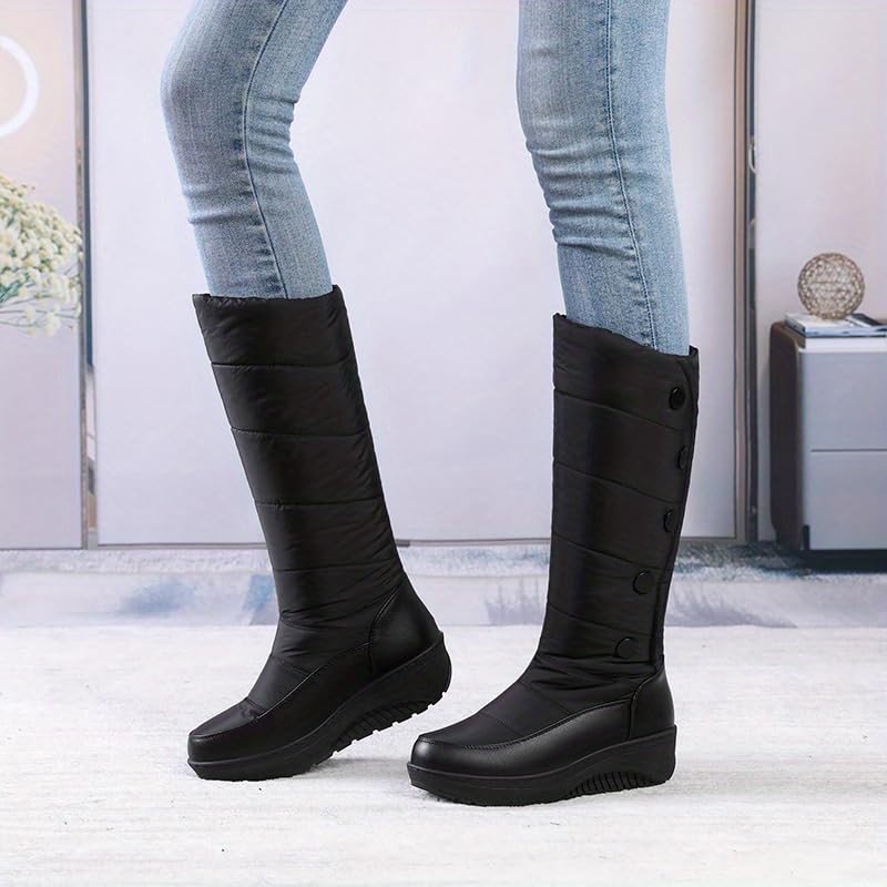 Women's Fashion Solid Color High Calf Snow Boots, Soft Versatile Winter Warm Boots, Non-slip Thick Bottom Outdoor Shoes4