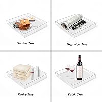 Vista 9 de Bandeja de acrílico para servir (12 x 12 x 2 pulgadas) con asas, a prueba de derrames, bandeja decorativa transparente para aperitivos, desayuno