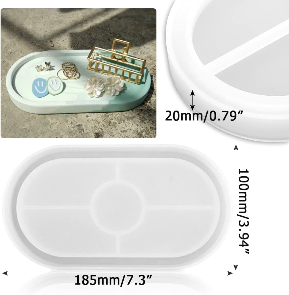 MaehSab 3 Pieces DIY Tray Resin Mold Kit, Silicone Oval Craft Dish Plate Mould, Jewelry Epoxy Resin Casting Coaster Mold, Terrazzo Jesmonite Tray Maker Design Handmade Tray for Home Decor