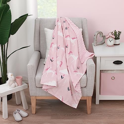 Image of Little Love by NoJo Unicorn Pink, White, and Teal Clouds and Flowers Super Soft Baby Blanket.