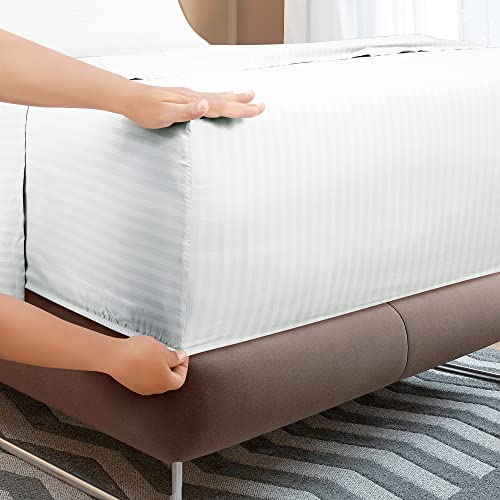 Image of ROYALE LINENS 3 Piece Twin XL Sheets Set - Soft Brushed 1800 Microfiber - 1 Fitted, 1 Flat Sheet, 1 Pillow case - Wrinkle Free & Fade Resistant - Hotel Luxury Bed Sheets (Stripe White, Twin XL)