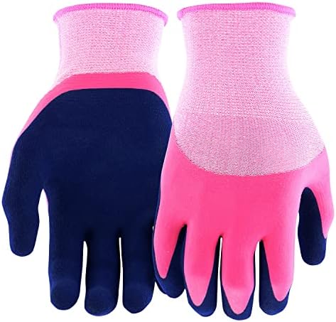 Miracle Gro Women's Double Dipped Sandy Foam Latex Gardening Work Gloves, Water Resistant, Excellent Grip, Durable, Pink/Purple, Medium, (MG30605/WML)