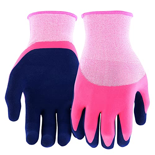 Miracle-Gro Women's Double Dipped Sandy Foam Latex Gardening Work Gloves, Water Resistant, Excellent Grip, Durable, Pink/Purple, Small, (MG30605/WSM)
