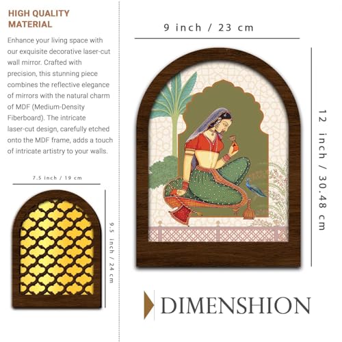 Image of Jharokha MDF Mirrors Home Decoration Items | Traditional Wall Decor Items for Living Room | Mirror Wall Hanging | Home Decor Items for Bedroom Office Set of 6 (9x12 inch & 7.5x9.5 inch)