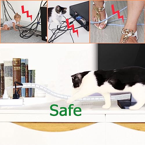 Fanoshon Large Cable Management White Computer Wire Sleeve Organizer Coiled Under Desk Tubes 2 PCS, 1.1 inch -5 ft EZ Spiral Cable Bundler Cover for TV Office, Pet Chew and Bite Proof Cable Protector