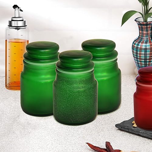 Image of Pure Source India Frosted Glass Spice Jar /Yanky Jar /Glass Container For Storage (110 ml) (Green) (Six Pcs)