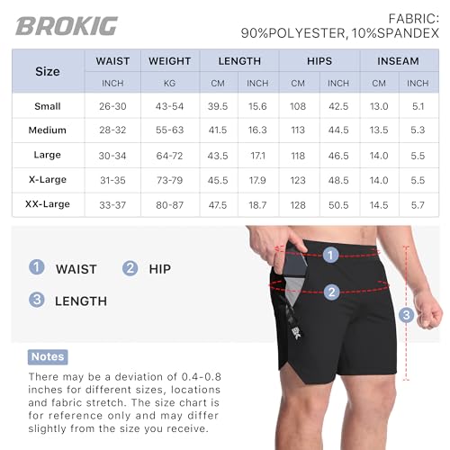 BROKIG Mens Inpoc Gym Running Shorts, 5 Inch Lightweight Workout Sports Training Exercise Fitness Short with Pocket (Medium, Black) - Image 6