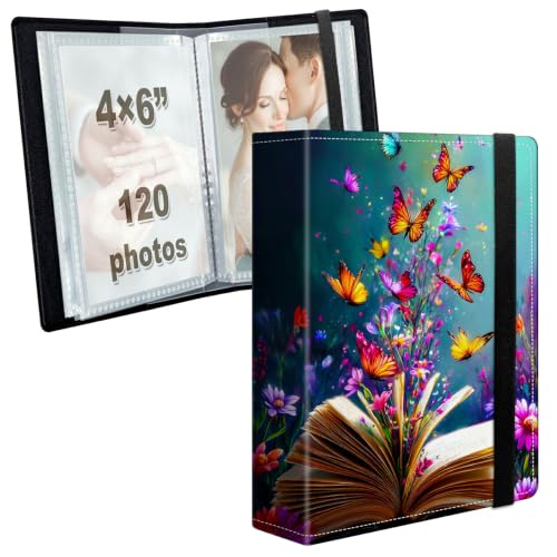 Image of Photo Album 4x6 120 Photos with Strong Elastic Band, Book Butterflies | Large Capacity Premium Leather Picture Album, Portable Wallet Albums Photo Book for Family Anniversaries Wedding Baby
