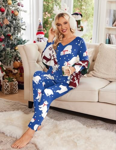Image of Ekouaer Womens Pajama Sets 2 Piece Lounge Set Fall Winter Pajamas Long Sleeve Pjs Top and Pants Soft Pj Sets Loose Sleepwear