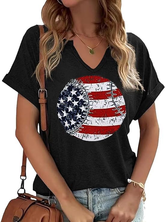 PUCKOLITY American Flag Patriotic T-Shirt Women 4th of July Shirt USA Flag Stars Stripes Graphic Shirt Summer Casual Tops
