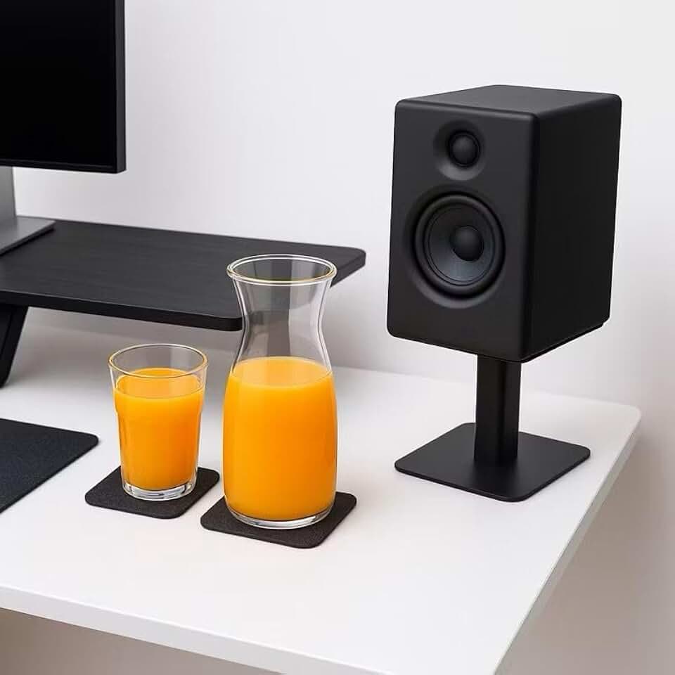 Suporte de Mesa para Caixas de Som, Base em Madeira, PRETO
