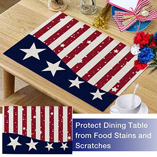 Seliem 4Th Of July America Patriotic Stars Stripes Placemats Set Of 4, American Independence Day Red Blue White Dining Table Place Mats, Summer Holiday Usa Kitchen Decor Home Decoration 12 X 18 Inch #TOP4